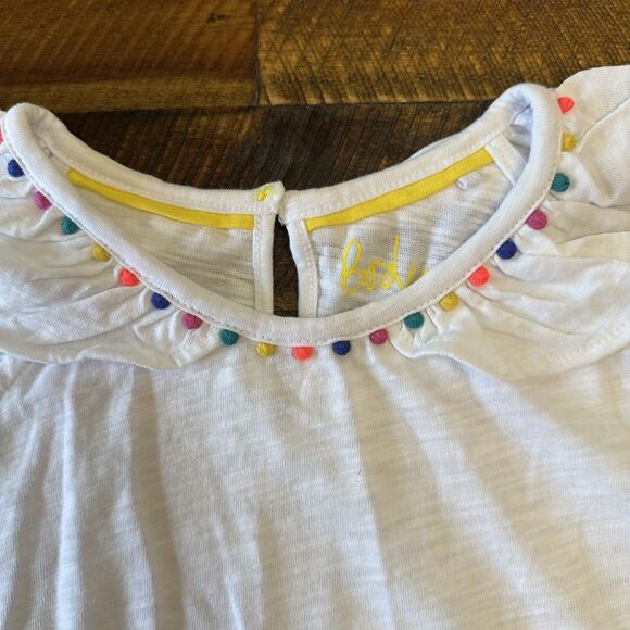 Boden Size 13-14 Years White Sleeveless Top Rainbow Poms Neckline - Picture 4 of 6